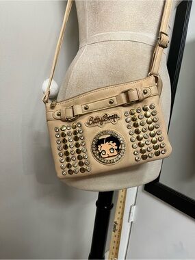 Betty Boop Nude Beige Crossbody with Gold Studs & Crystal Accents